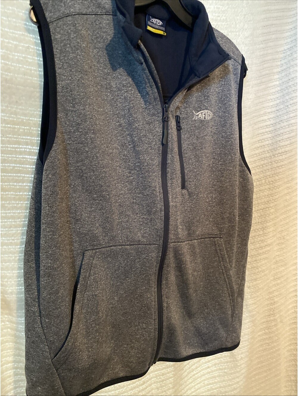 AFTCO AFTECH Fleece Vest Men’s M Gray Full Zip Outdoor Fishing Gray